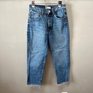 Zara High Waisted Cropped Button Fly Jeans- Size 4